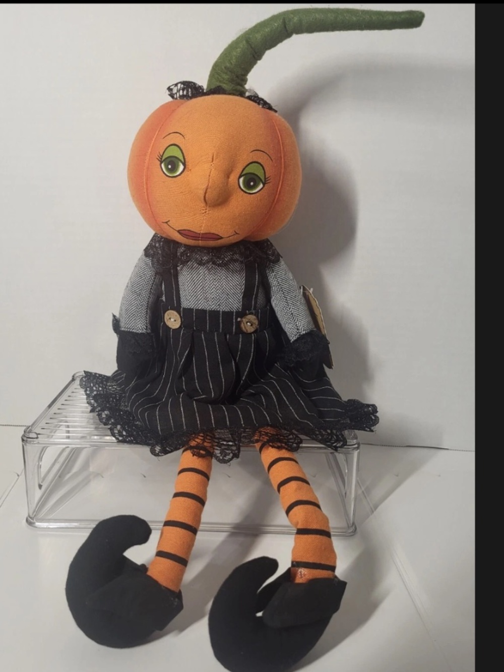 Halloween Primitive Vintage Style Pumpkin Head Shelf Sitter Holiday Decoration